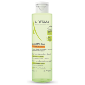 A-DERMA EXOMEGA CONTROL EMOLIJENTNI GEL 2U1 ZA ČIŠĆENJE LICA ,TIJELA I KOSE OD ROĐENJA