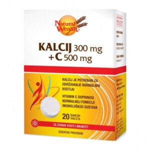 NATURAL WEALTH KALCIJ 300MG+C 500MG ZA IMUNITET I KOD ALERGIJA 20 ŠUMEĆIH TABLETA